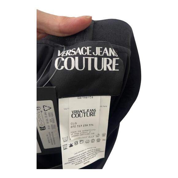 Versace Jeans Couture Logo Elastic Waist High Rise Shiny Leggings Black 38/ US 2 - Picture 8 of 13